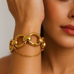 Vintage Roget 10KT Gold-Plated Link Bracelet‎ 7.5” with Safety Chain